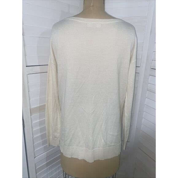 Banana Republic Women's Knit Long Sleeve Cream Sweater Top Blouse Sz Large - Picture 5 of 8